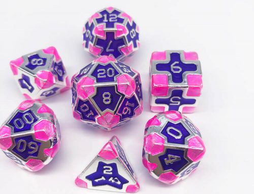 Nian  Role Playing Silver Metal Dice Pink And Blue