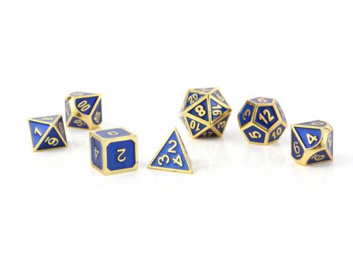 Nian Enamel Metal Polyhedral D&D Dice Set (Shiny Gold /Blue)