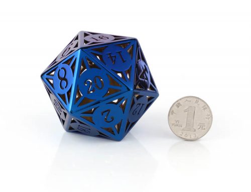 Nian custom huge d20 metal hollow dice blue